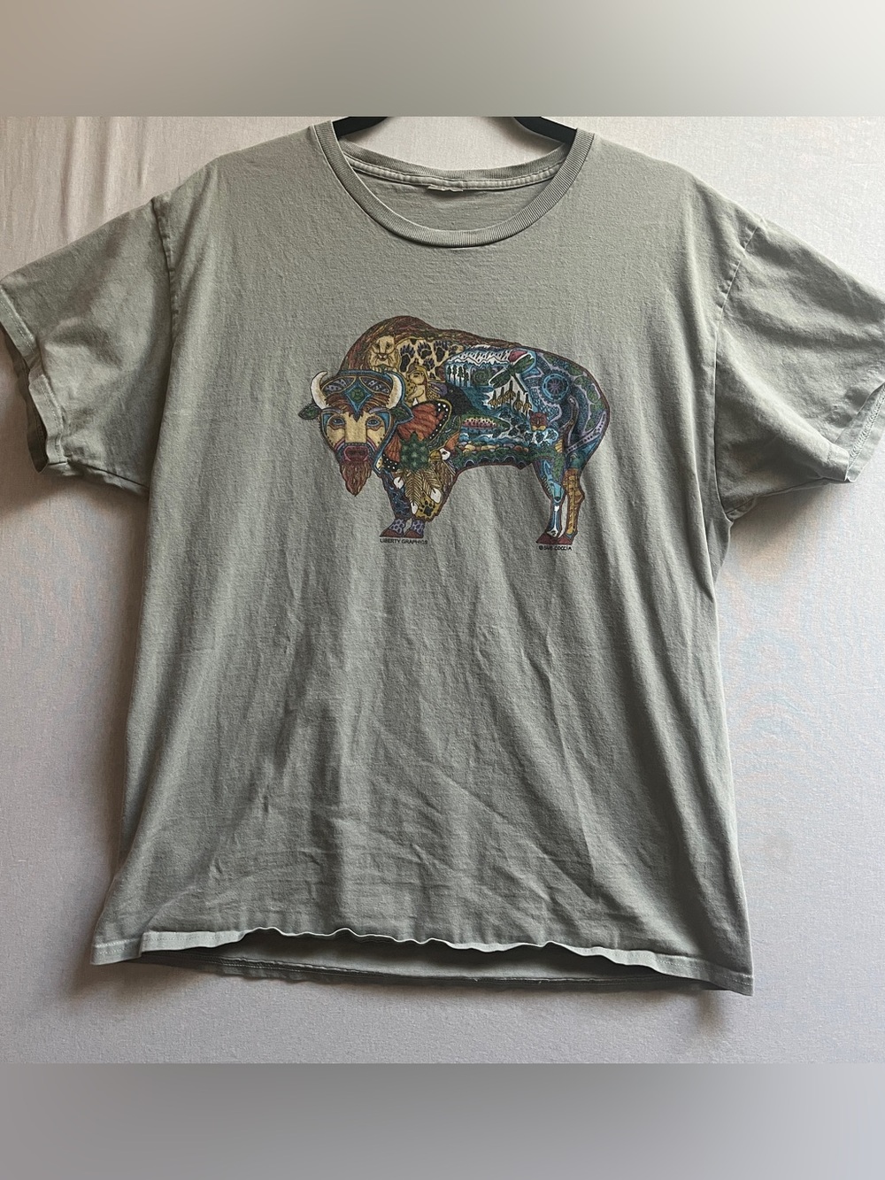 Liberty Arts Buffalo Graphic T-Shirt – Size M – Sage Green Nature Inspired Tee